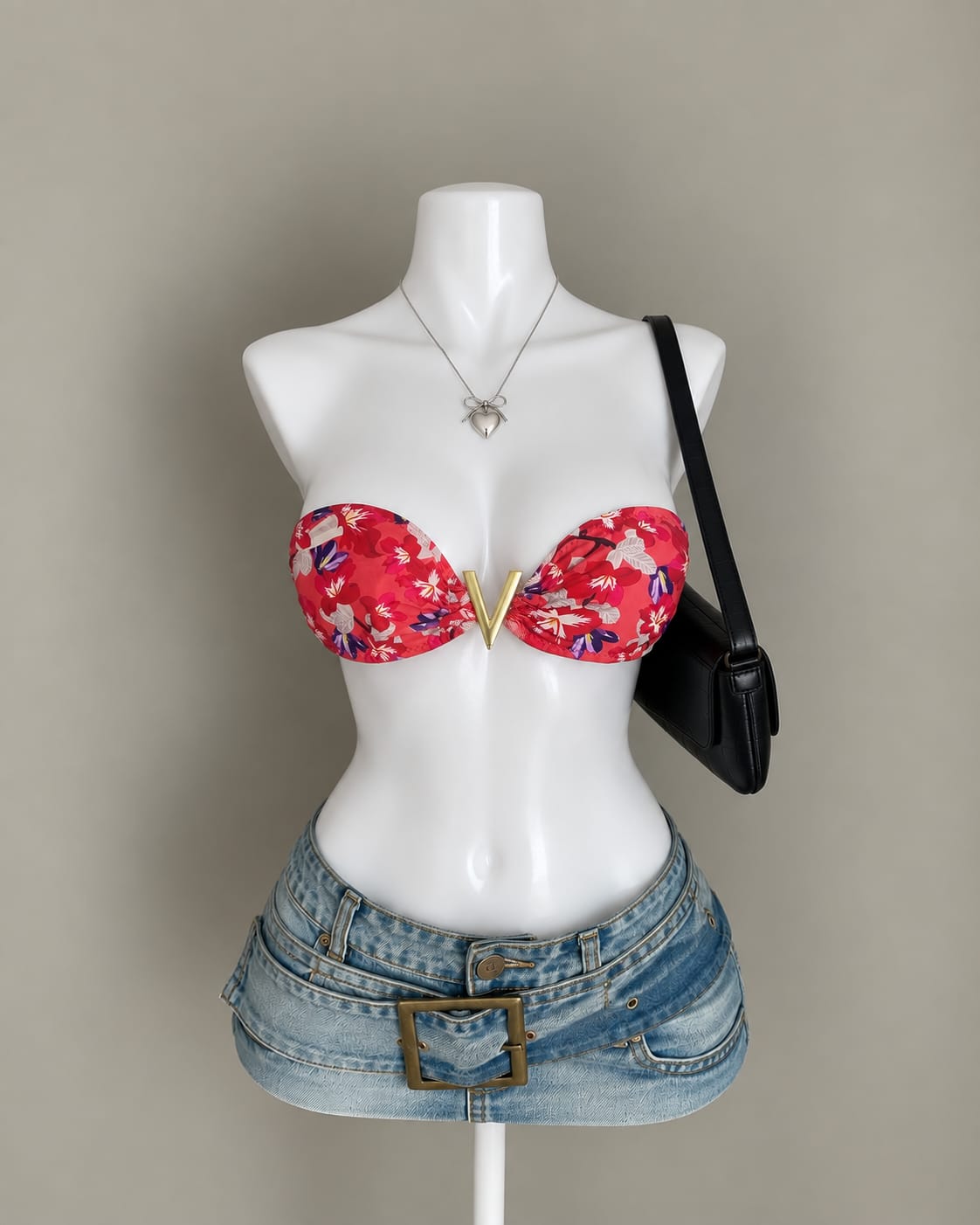 Red Floral Bandeau Top