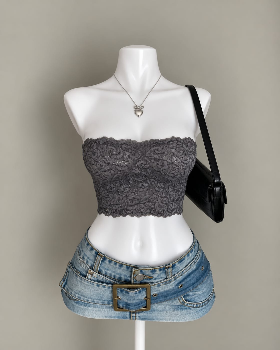 Gray Lace Bandeau Top