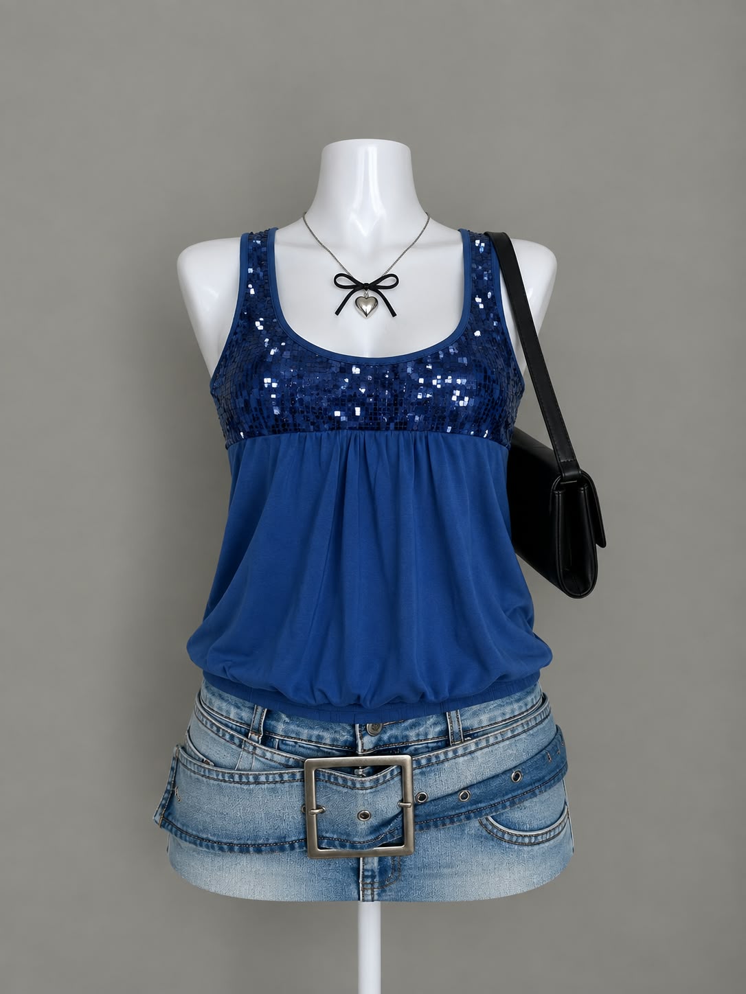 Blue Sequin Tank Top