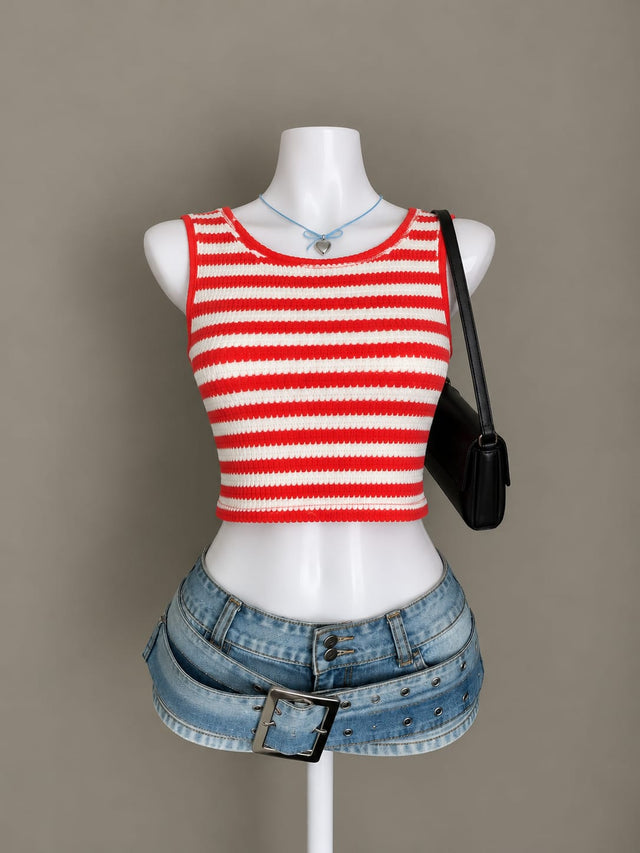Red and White Crop Top