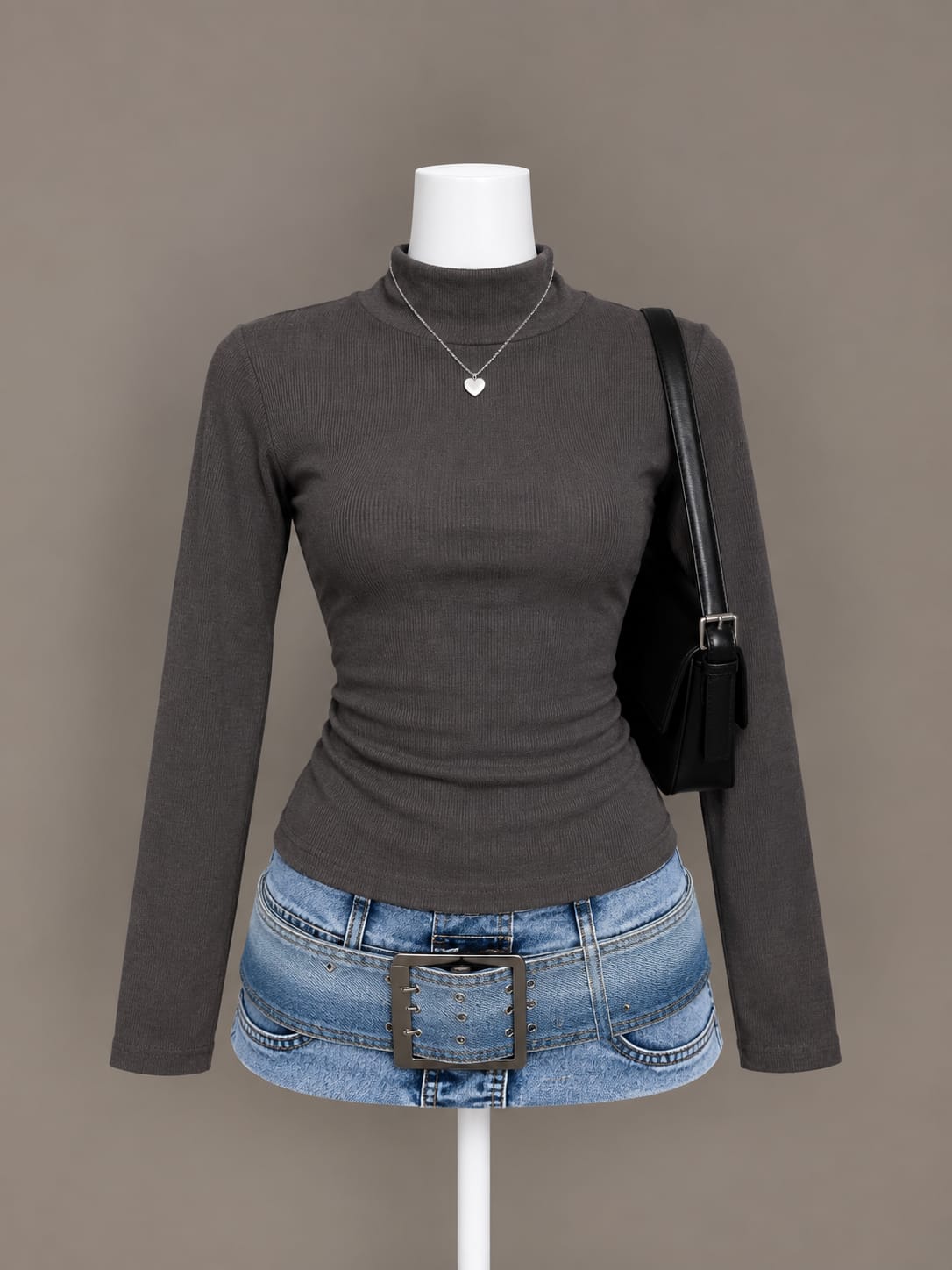 Dark Gray Turtleneck Top