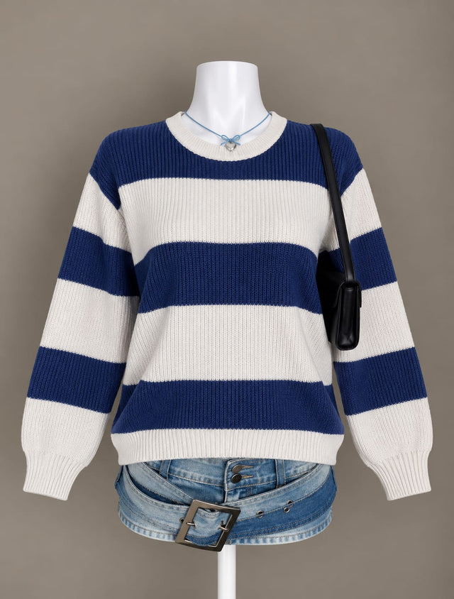 White and Navy Blue Sweater