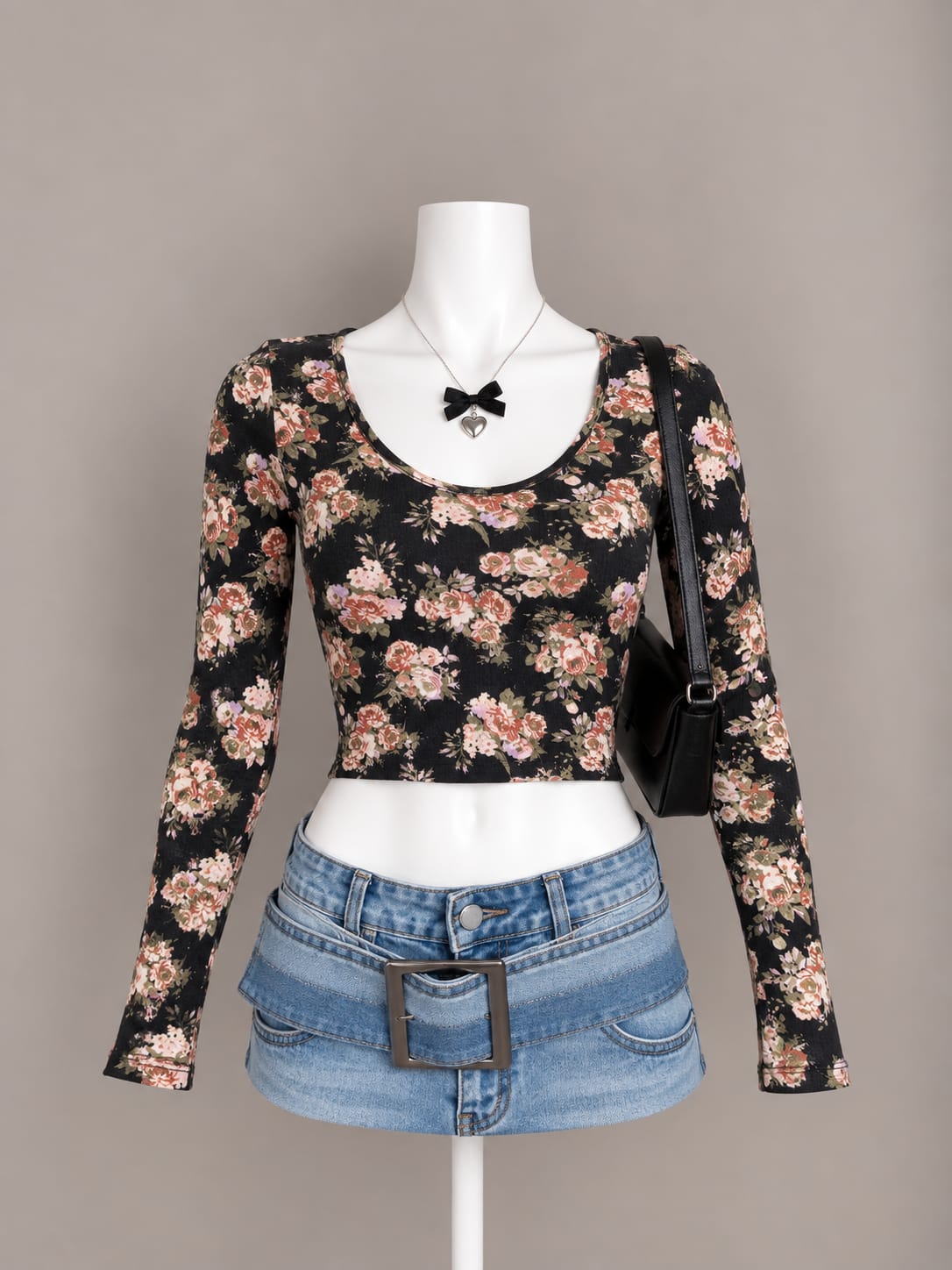 Black Floral Crop Top