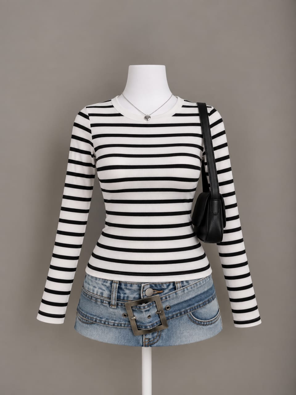 Black White Striped Long Sleeve Top