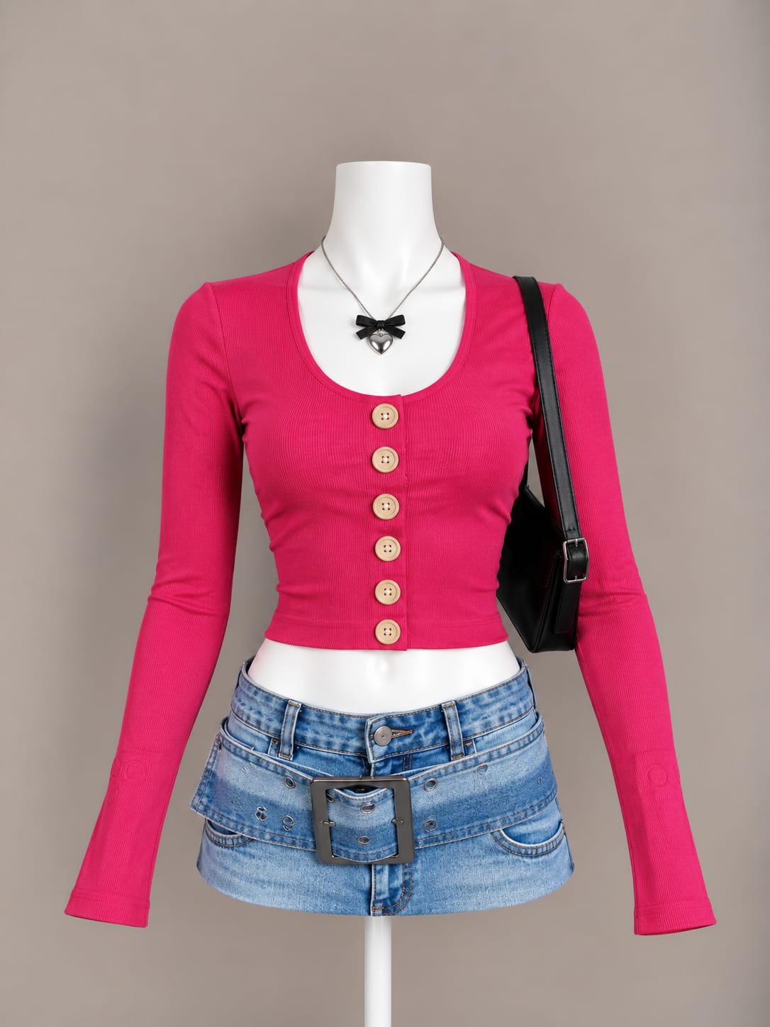 Hot Pink Button Crop Top