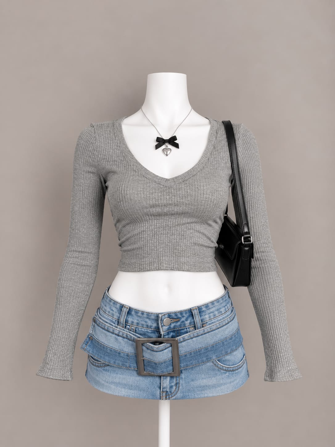 Gray V-Neck Crop Top