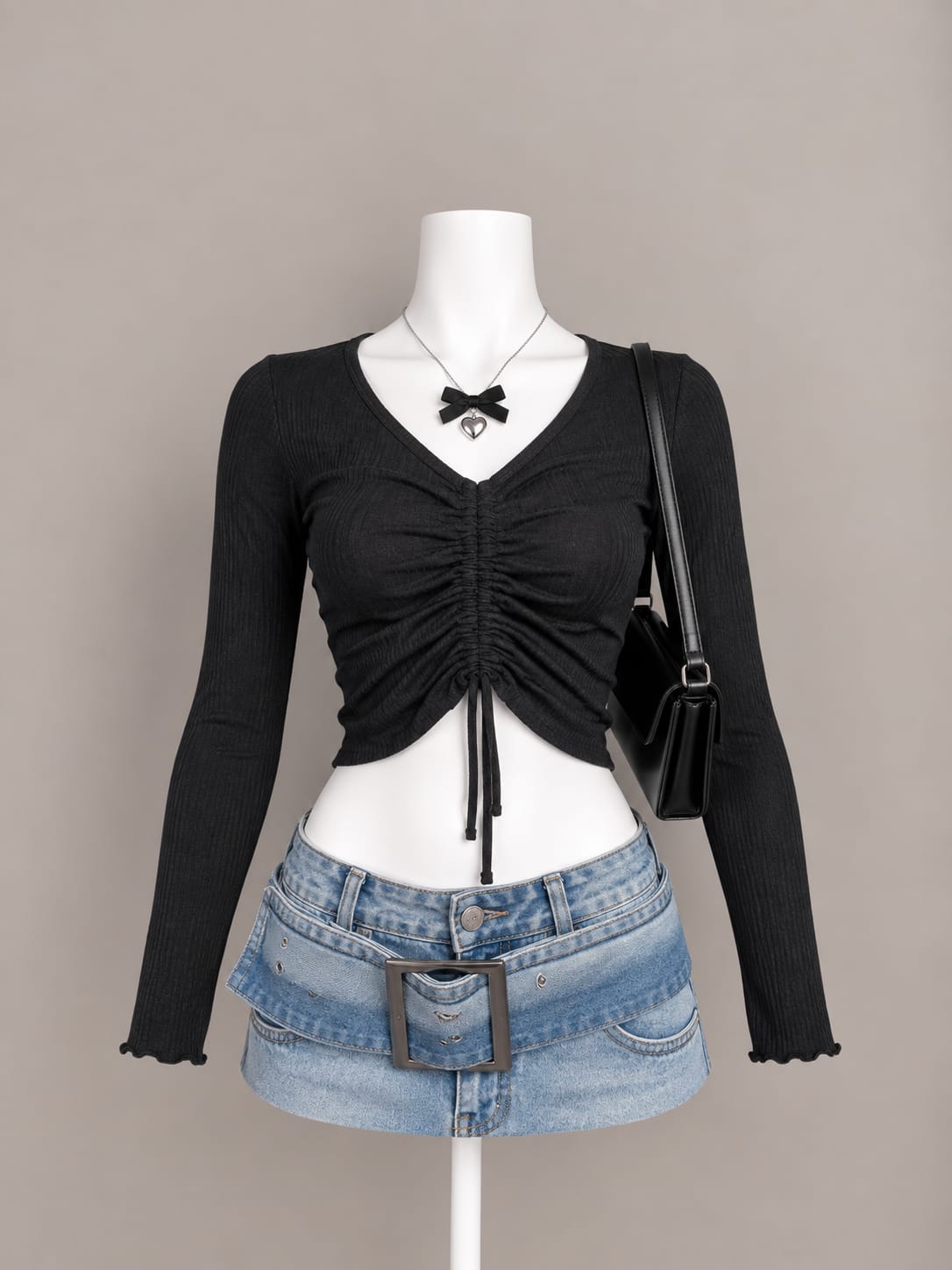 Black Ruched Crop Top