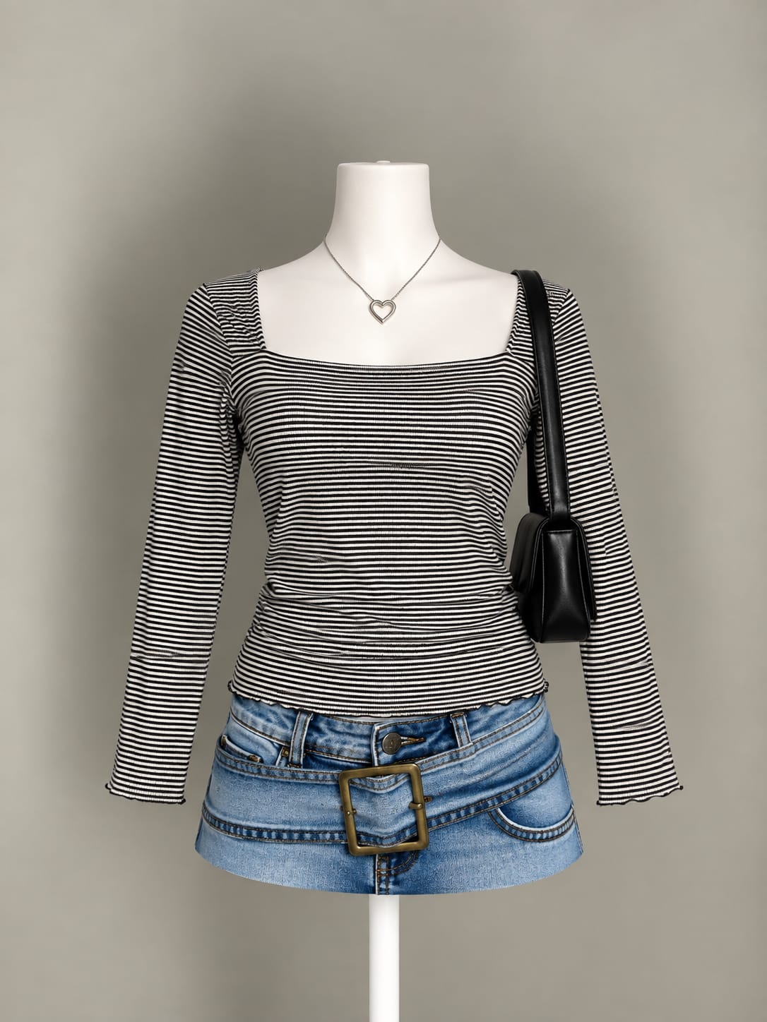 Black White Striped Long Sleeve Top
