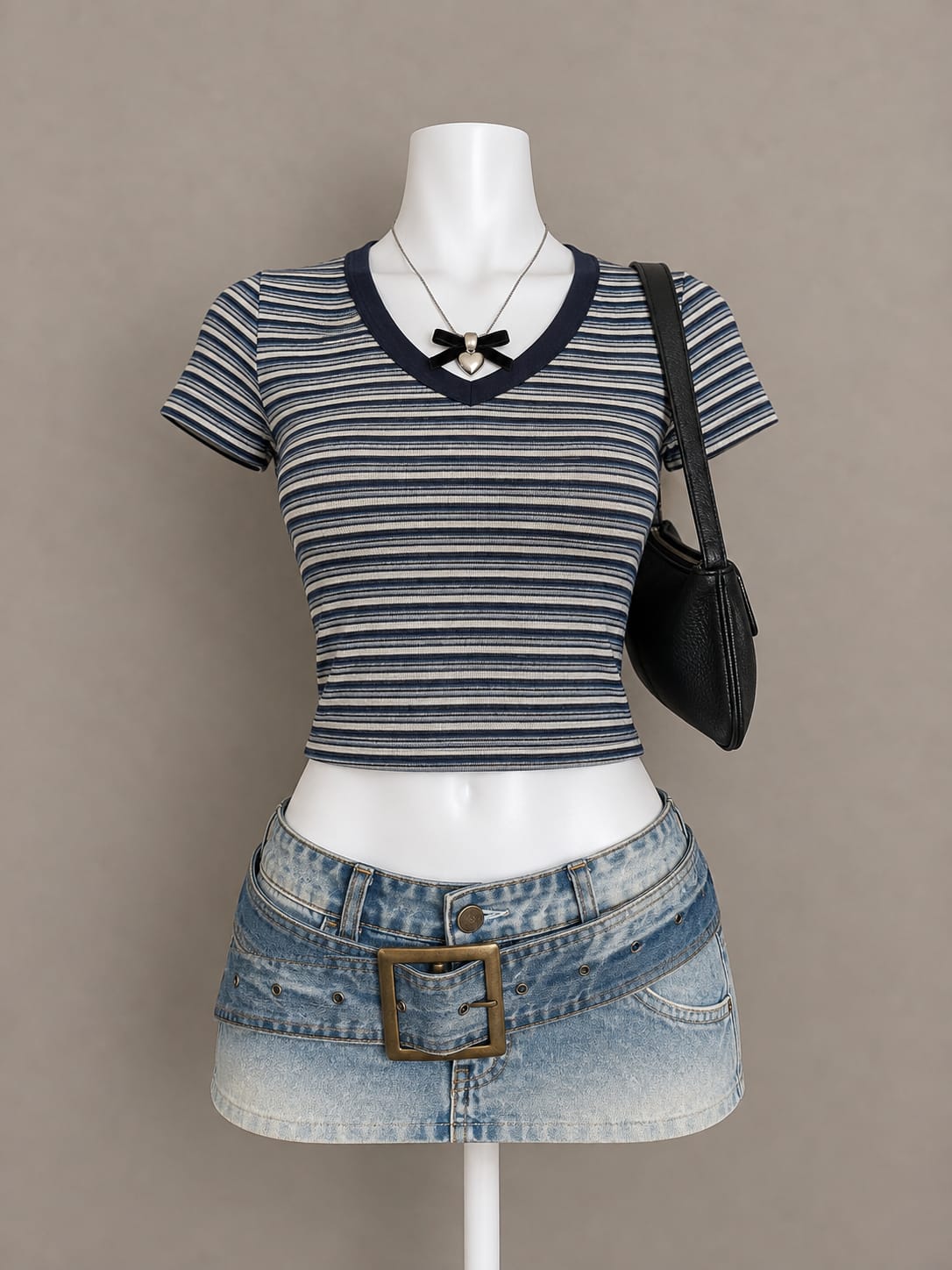 Blue Striped Crop Top