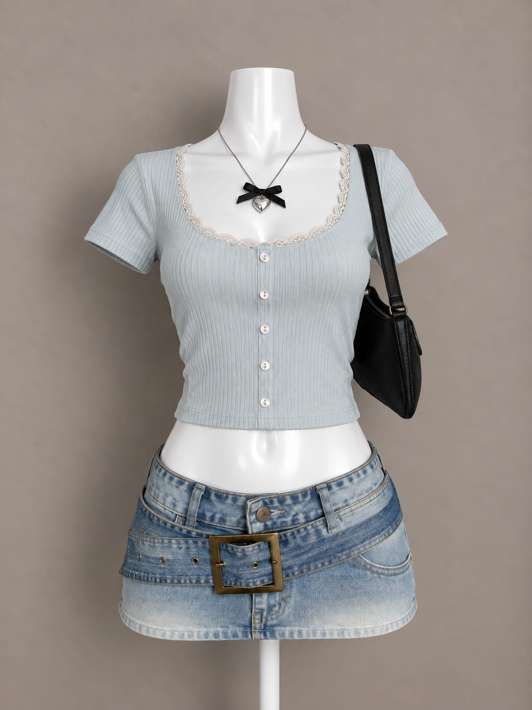 Light Blue Button Crop Top