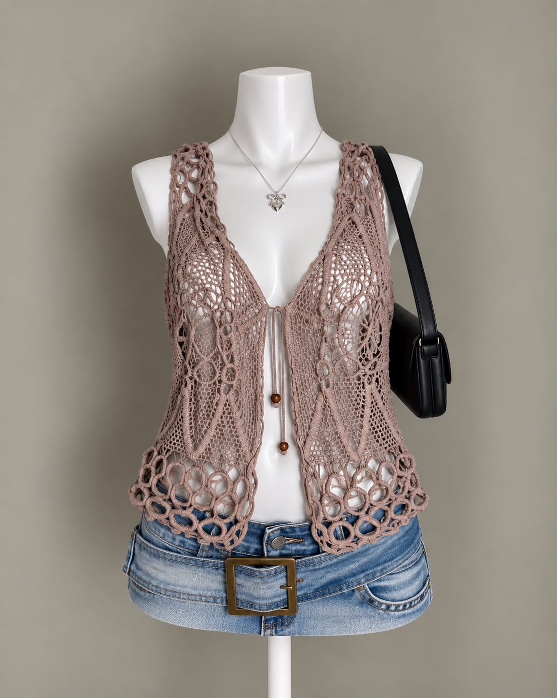 Taupe Crochet Vest