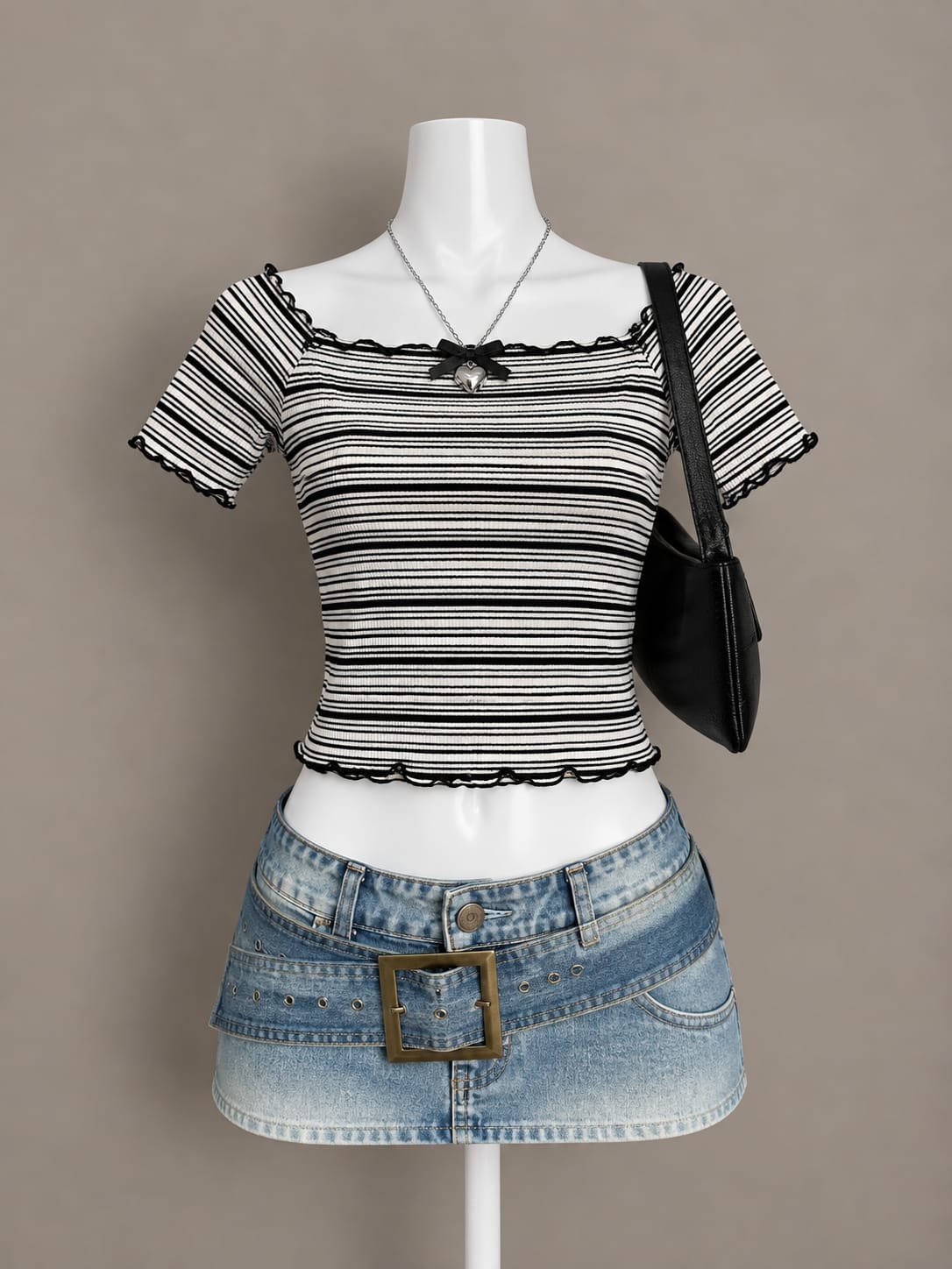 Black White Striped Crop Top