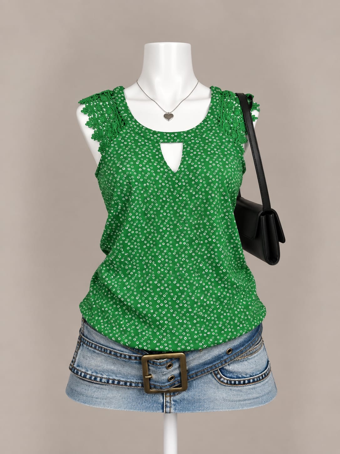 Green Printed Sleeveless Top