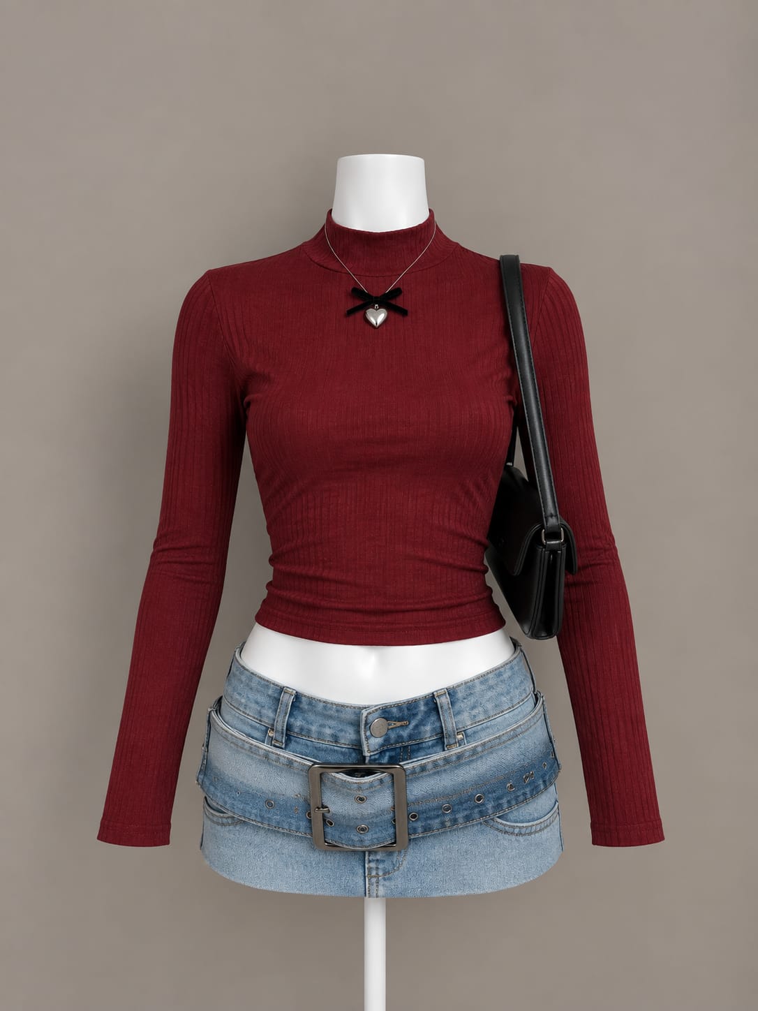 Burgundy Turtleneck Crop Top
