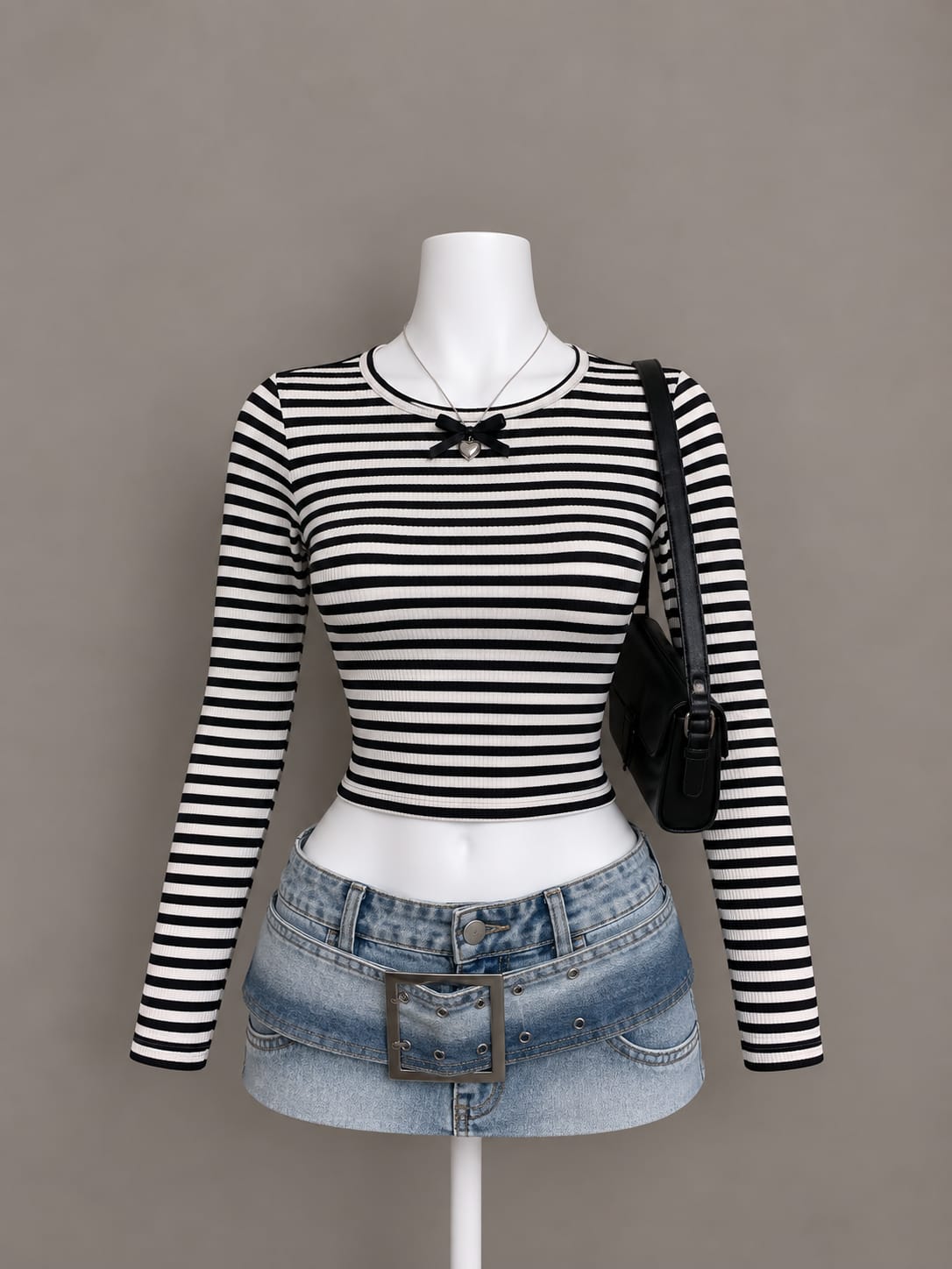 Black White Striped Crop Top