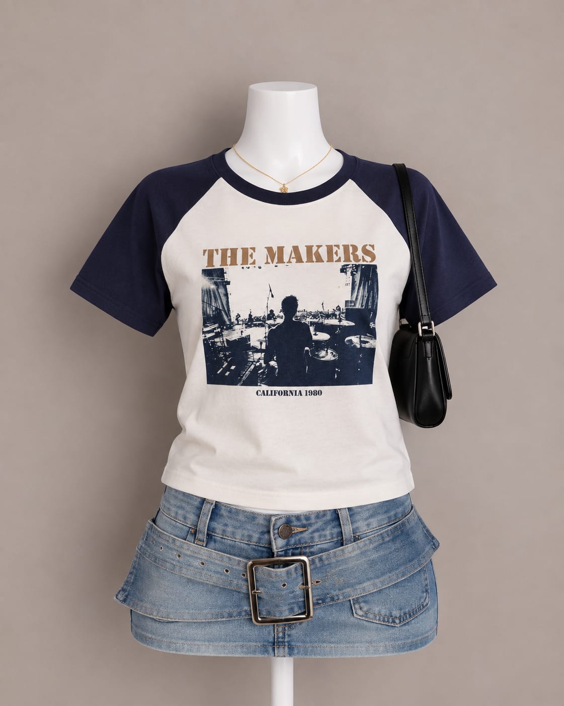 White and Navy Graphic T-Shirt