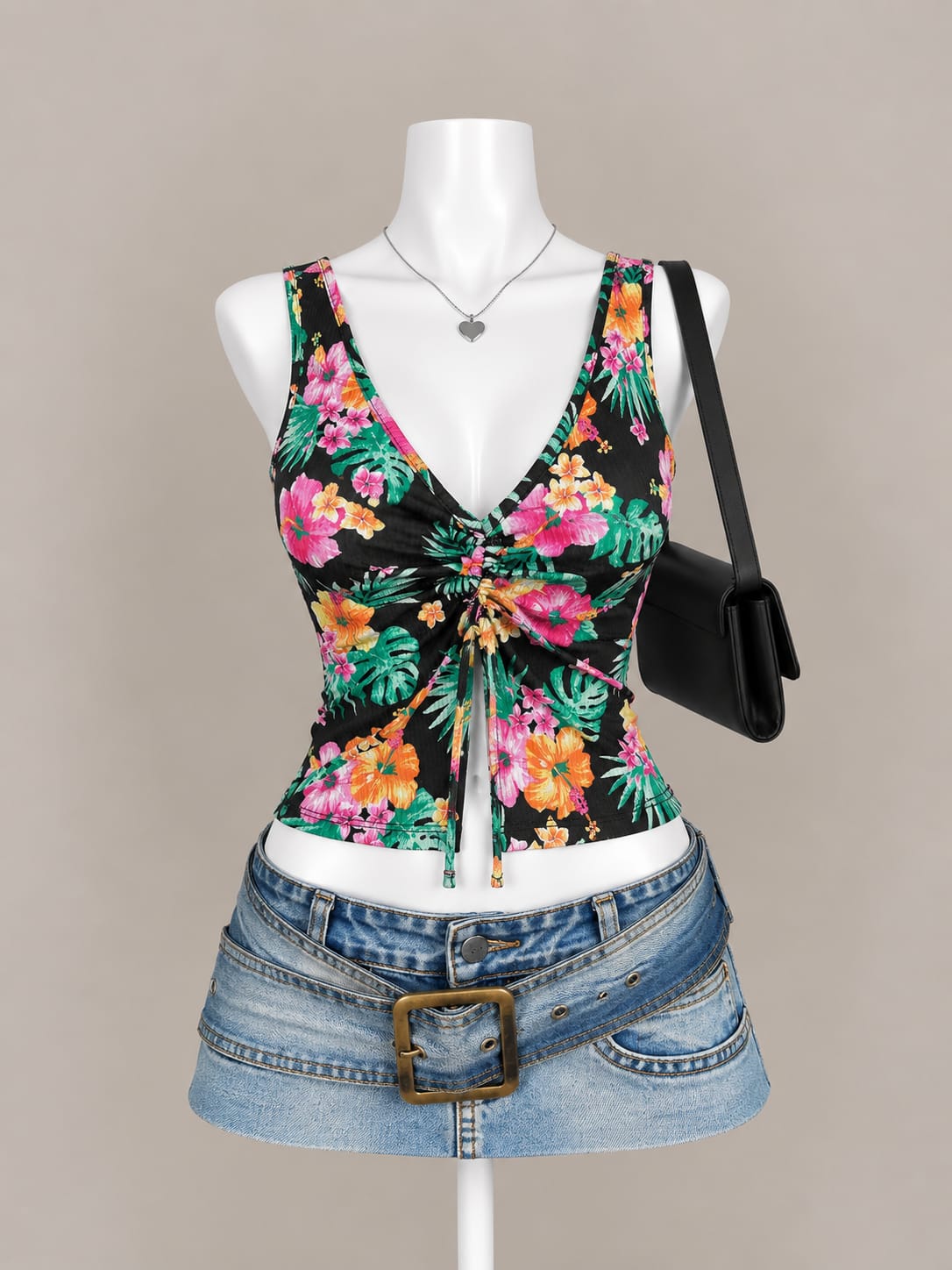 Black Floral Tank Top