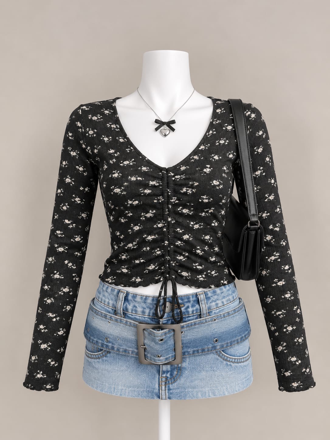 Black Floral Crop Top