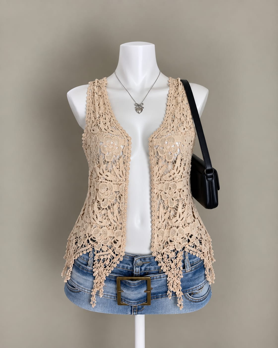 Beige Crochet Vest
