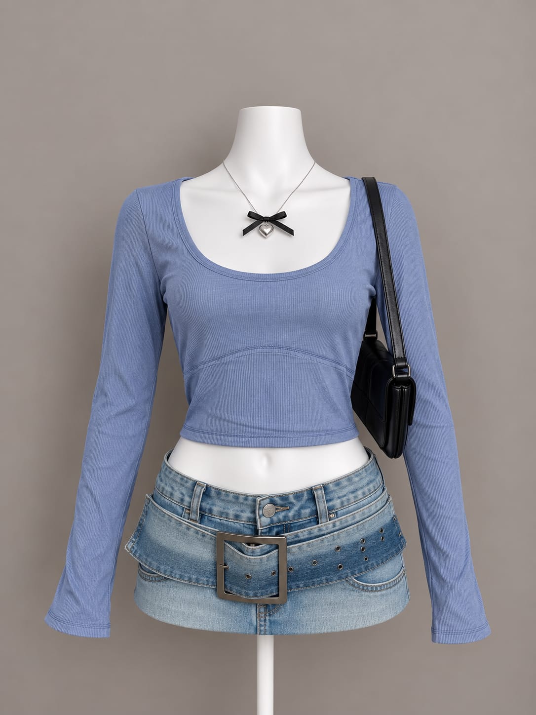 Blue Long Sleeve Crop Top