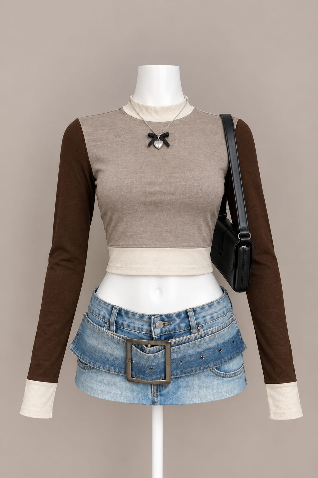 Brown and Cream Crop Top