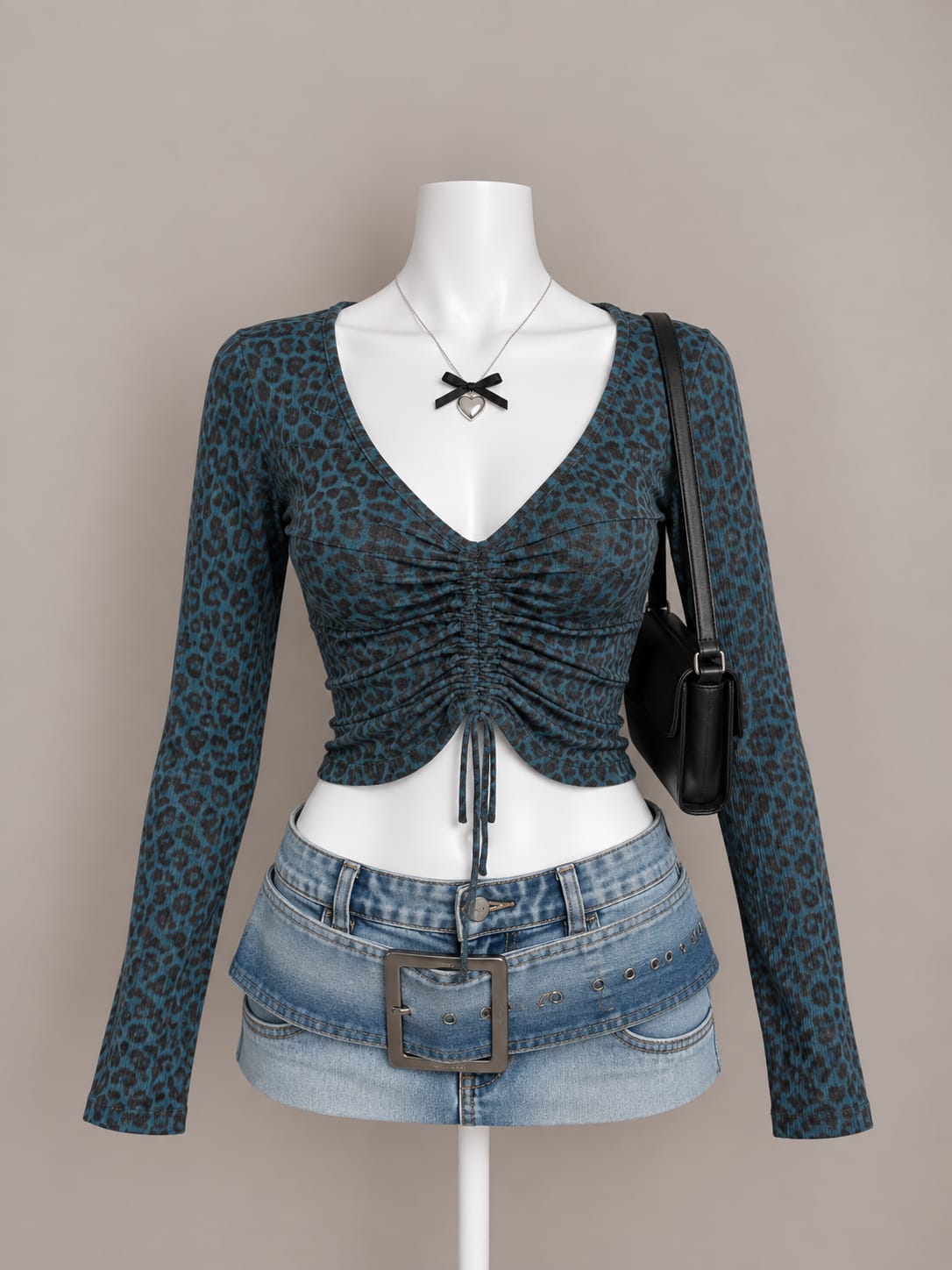 Blue Leopard Print Crop Top