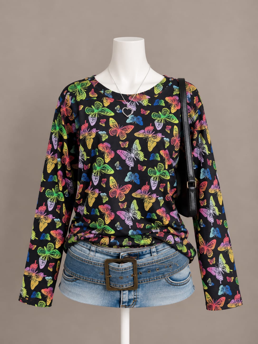 Black Butterfly Print Top