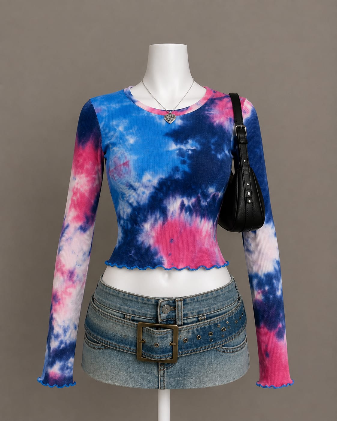 Blue Pink Tie-Dye Crop Top