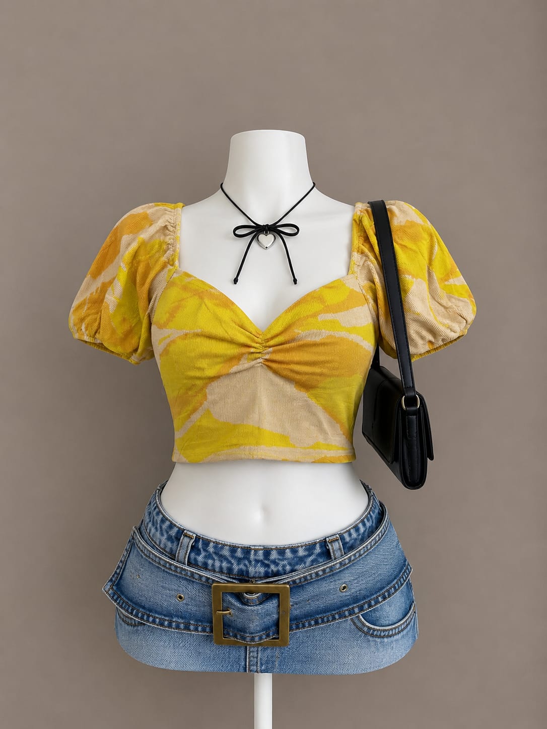 Yellow Printed Crop Top