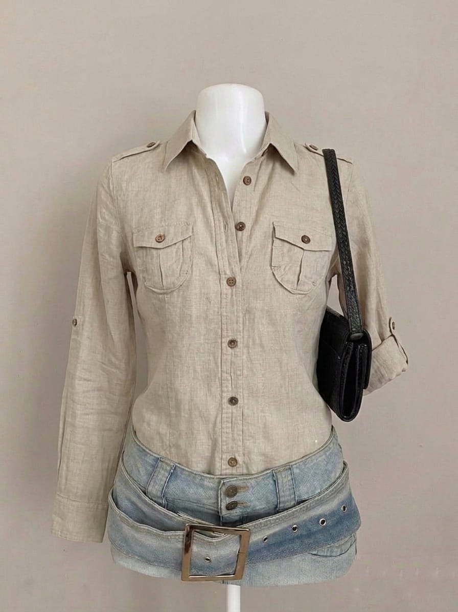 Beige Utility Pocket Shirt
