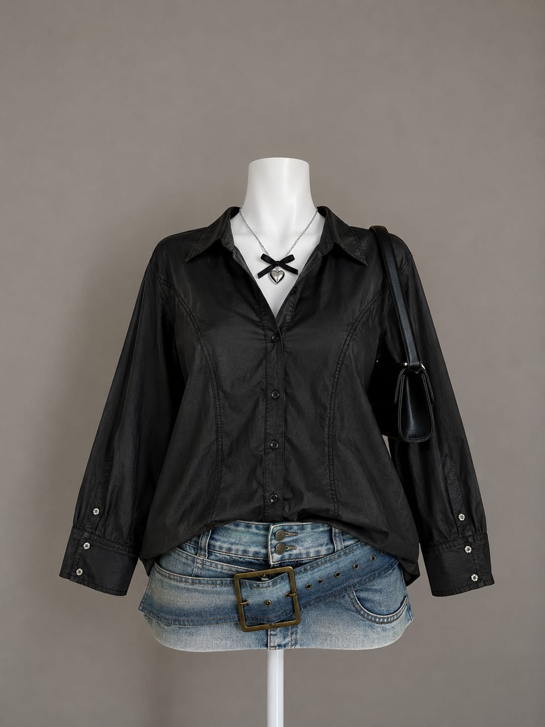 Black Satin Relaxed Shirt