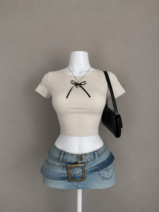 Beige Essential Crop T-Shirt