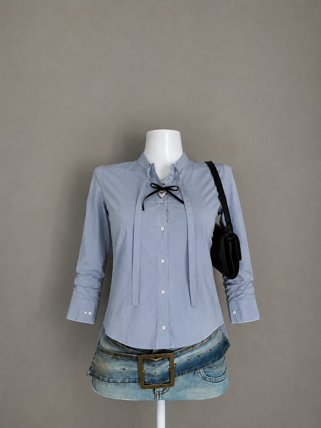 Powder Blue Tie-Neck Shirt