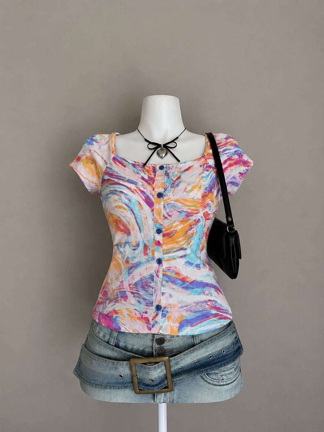 Women’s Vibrant Abstract Print Button-Front Top