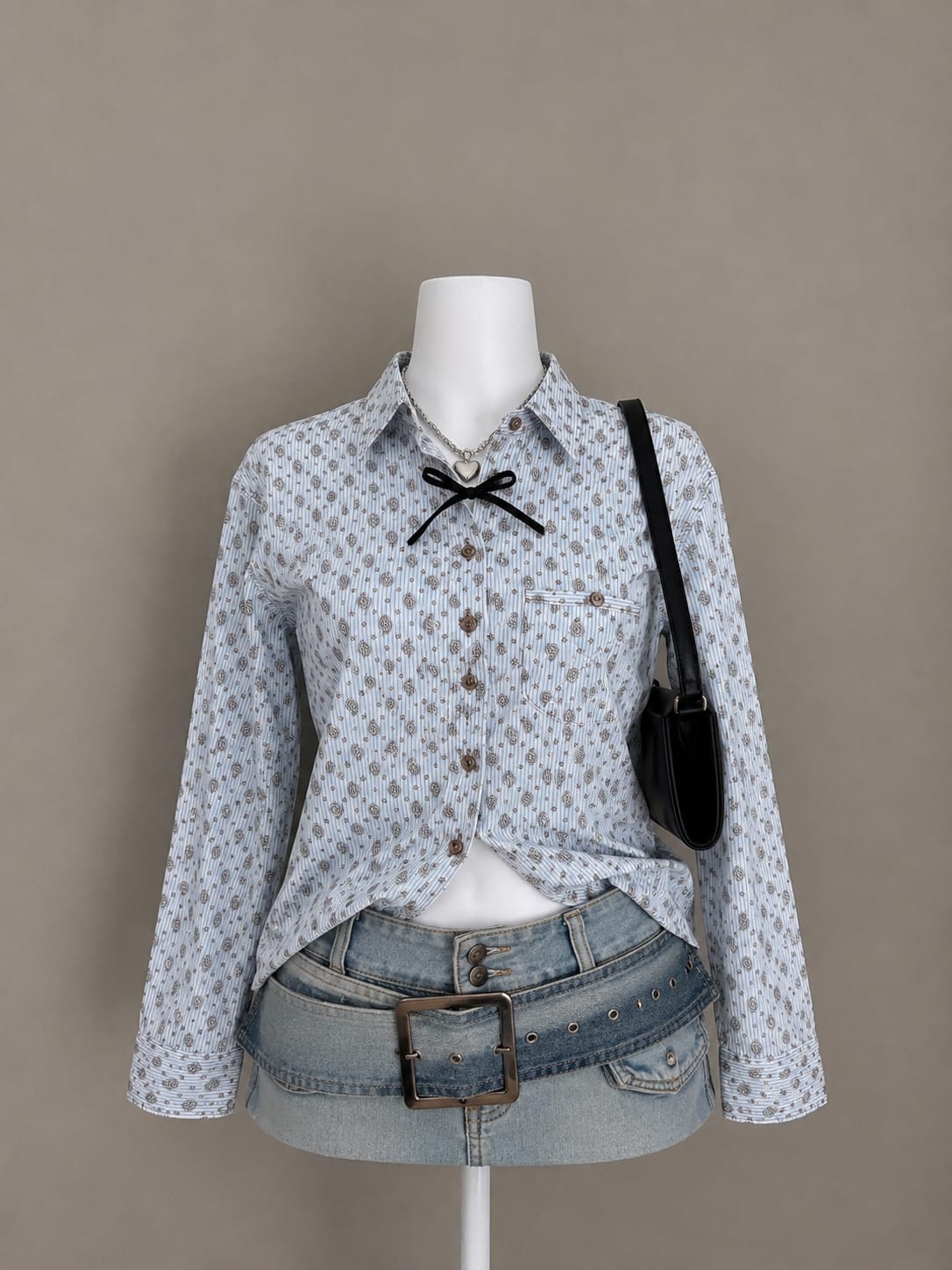 Women’s Vintage-Inspired Floral Striped Button-Down Shirt