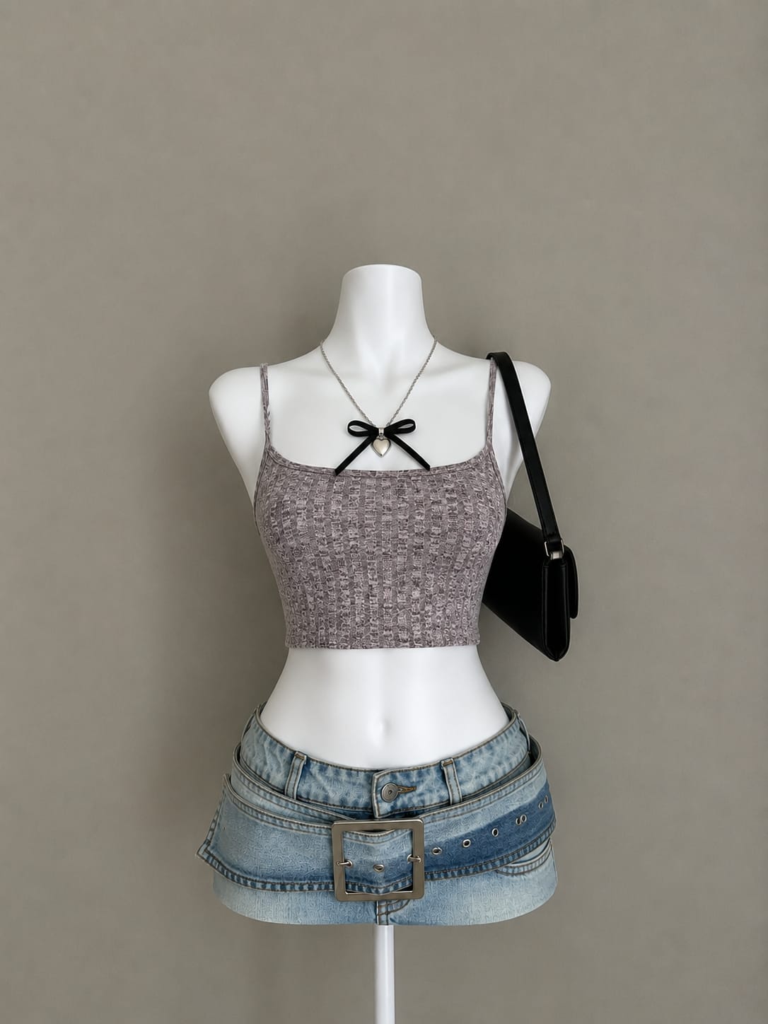 Grey Textured Crop Cami Top