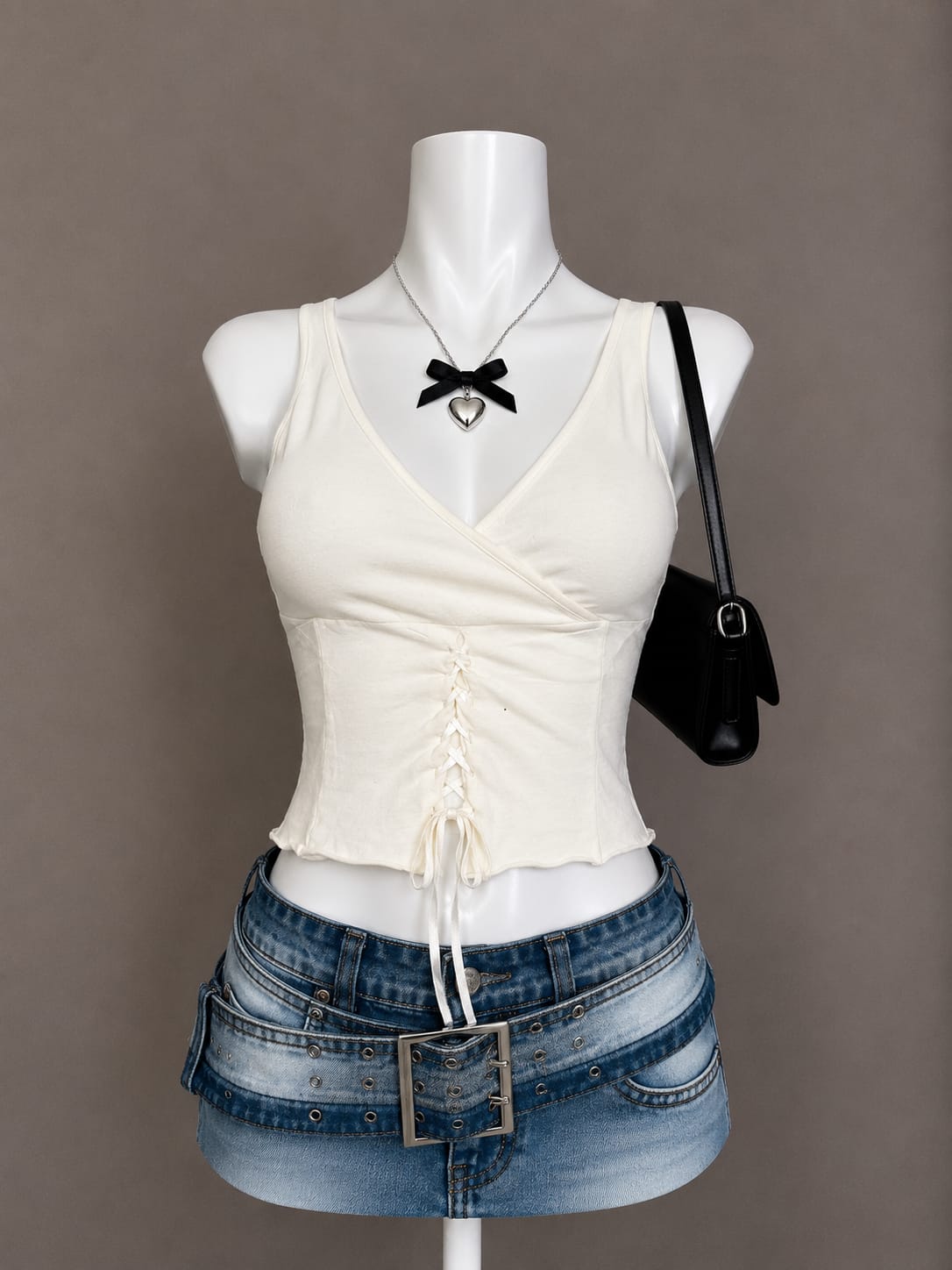 Cream Lace-Up Wrap Top