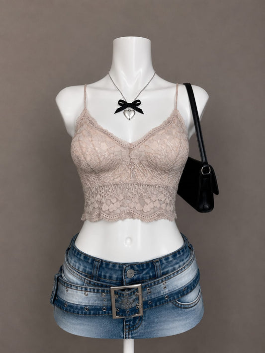Beige Lace Bralette Crop Top