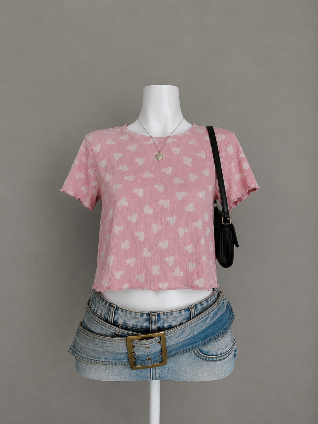 Pink Heart Print Crop Tee