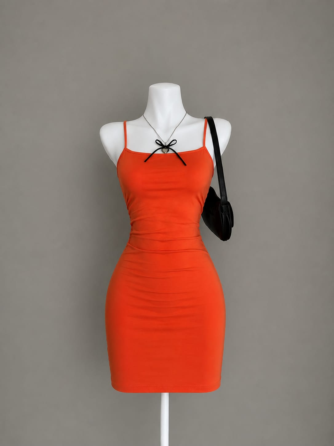 Tomato Red Smooth Jersey Square Neck Spaghetti Strap Sleeveless Bodycon Mini Dress