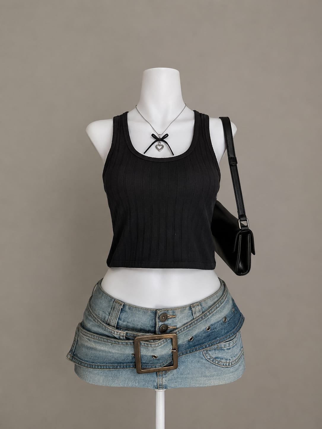 Black Ribbed Racerback Scoop Neck Sleeveless Fitted Crop Tank Top