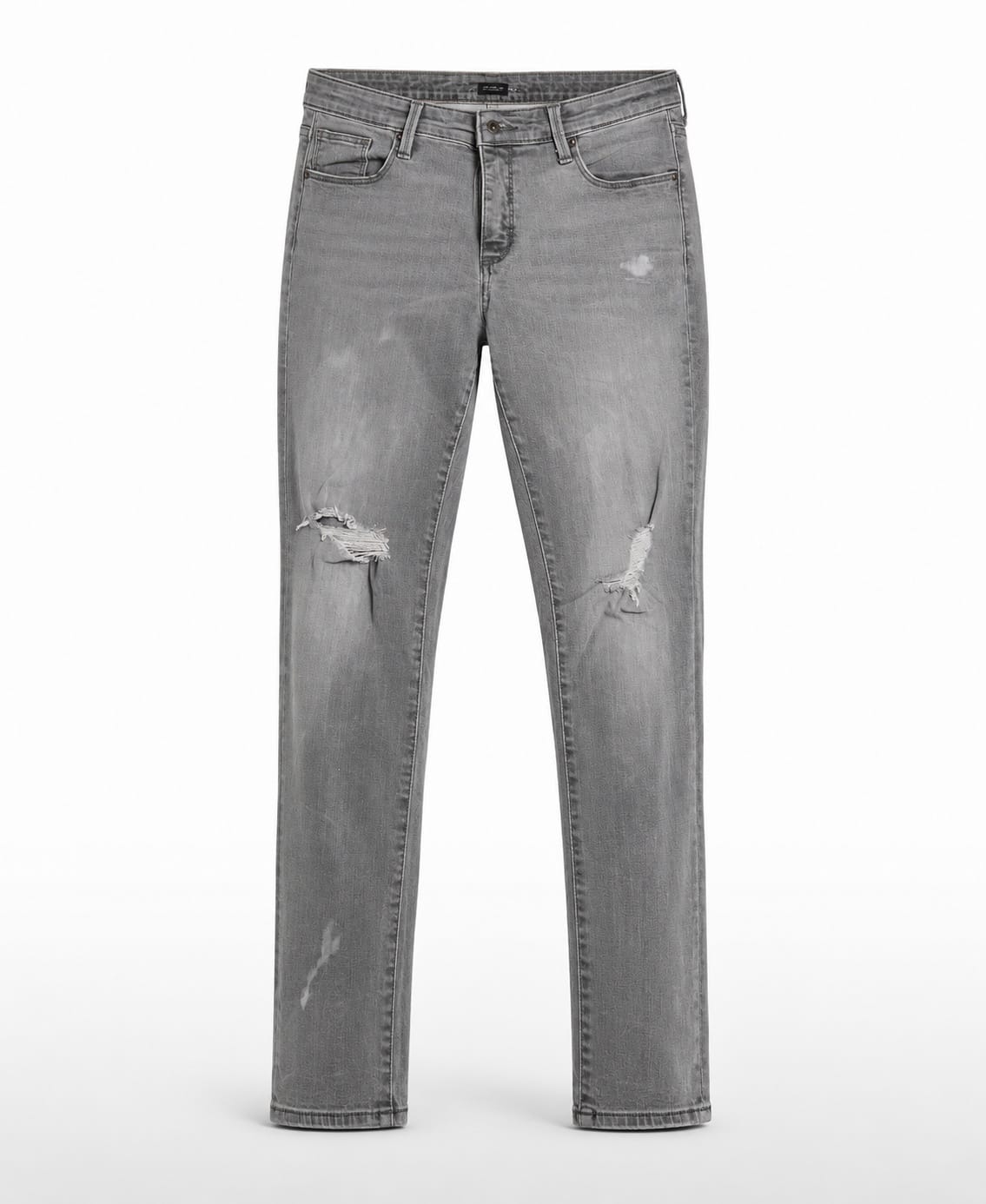 Grey Washed Ripped Slim-Fit Jeans
