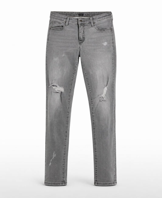 Grey Washed Ripped Slim-Fit Jeans