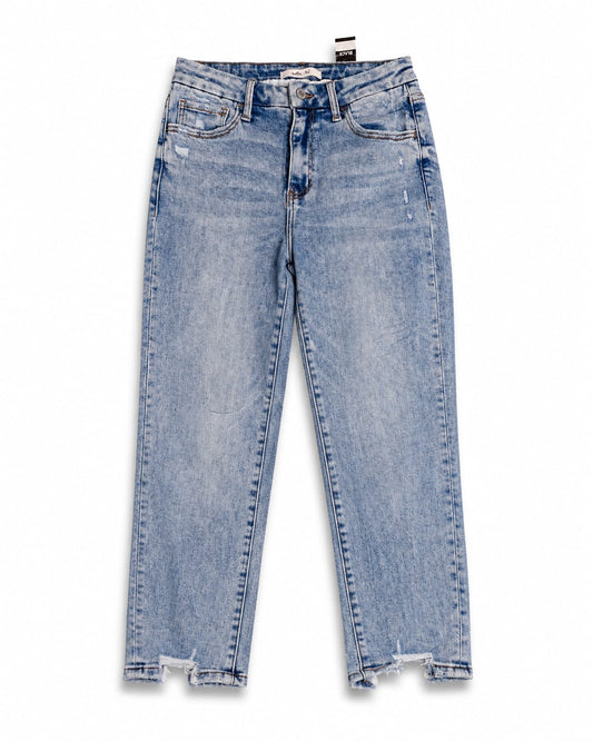 Light Wash Distressed Straight-Leg Cropped Jeans