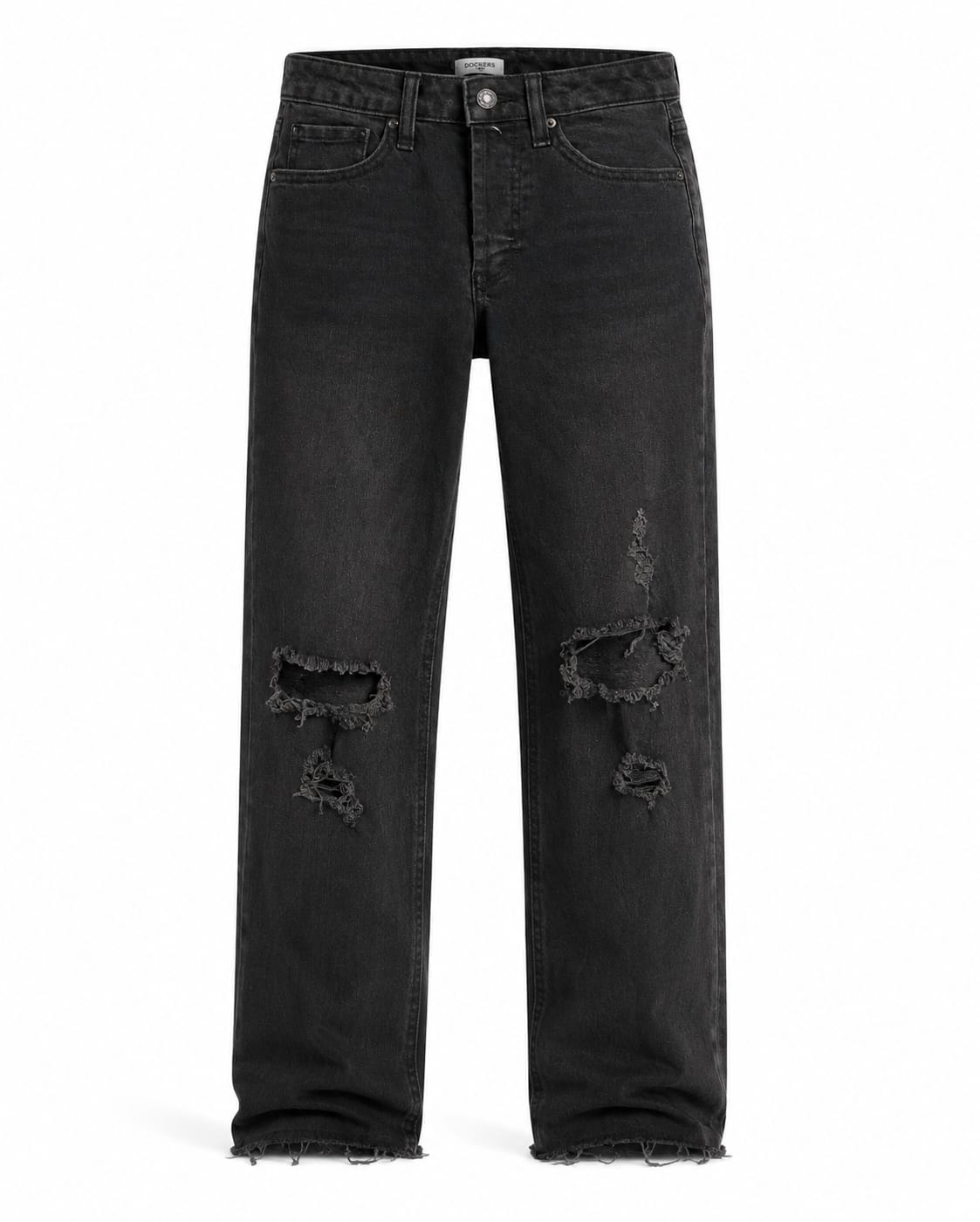 Washed Black Distressed Straight-Leg Jeans