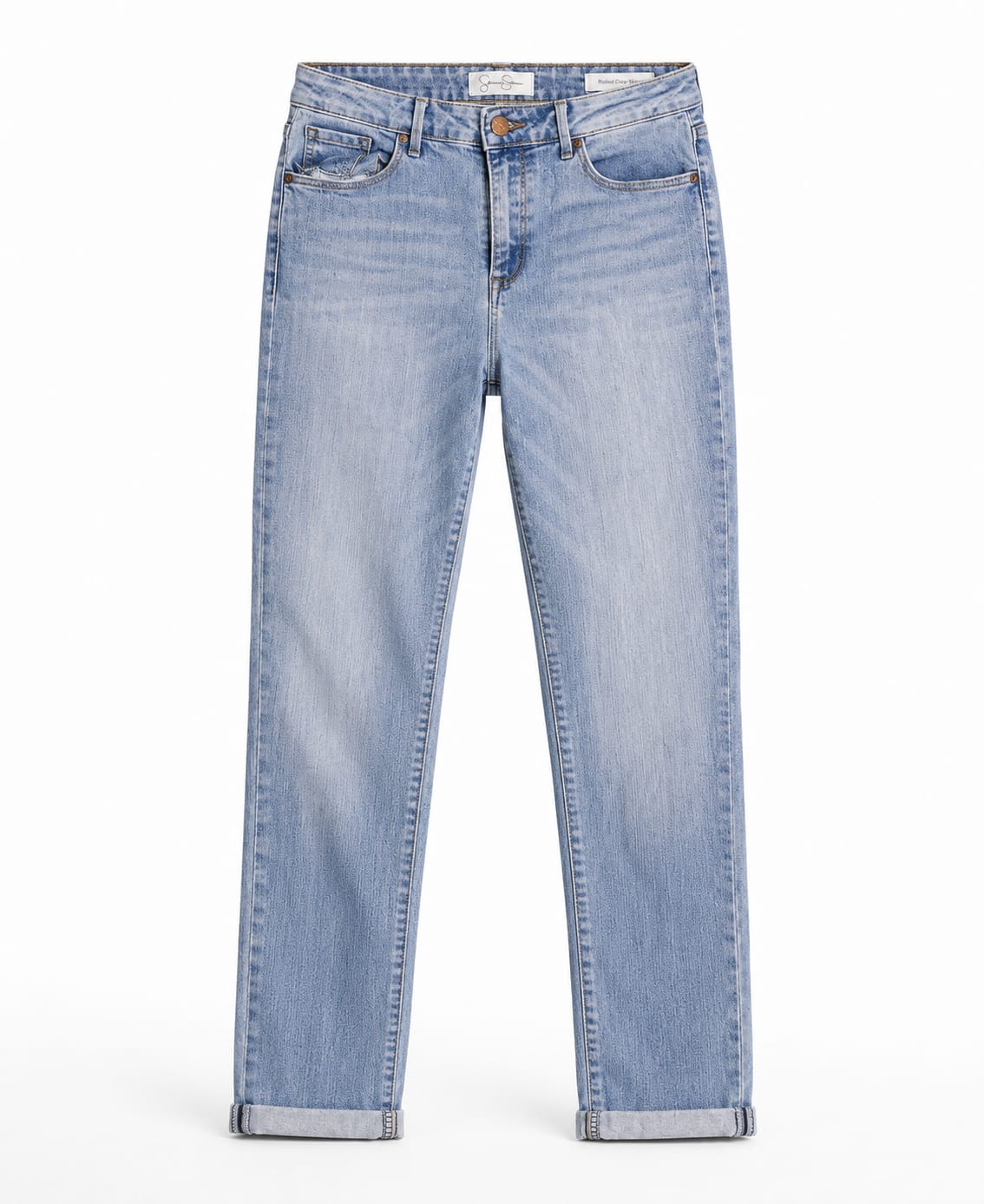 Light Wash Slim Straight-Leg Cuffed Jeans