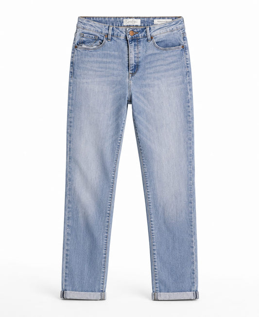 Light Wash Slim Straight-Leg Cuffed Jeans