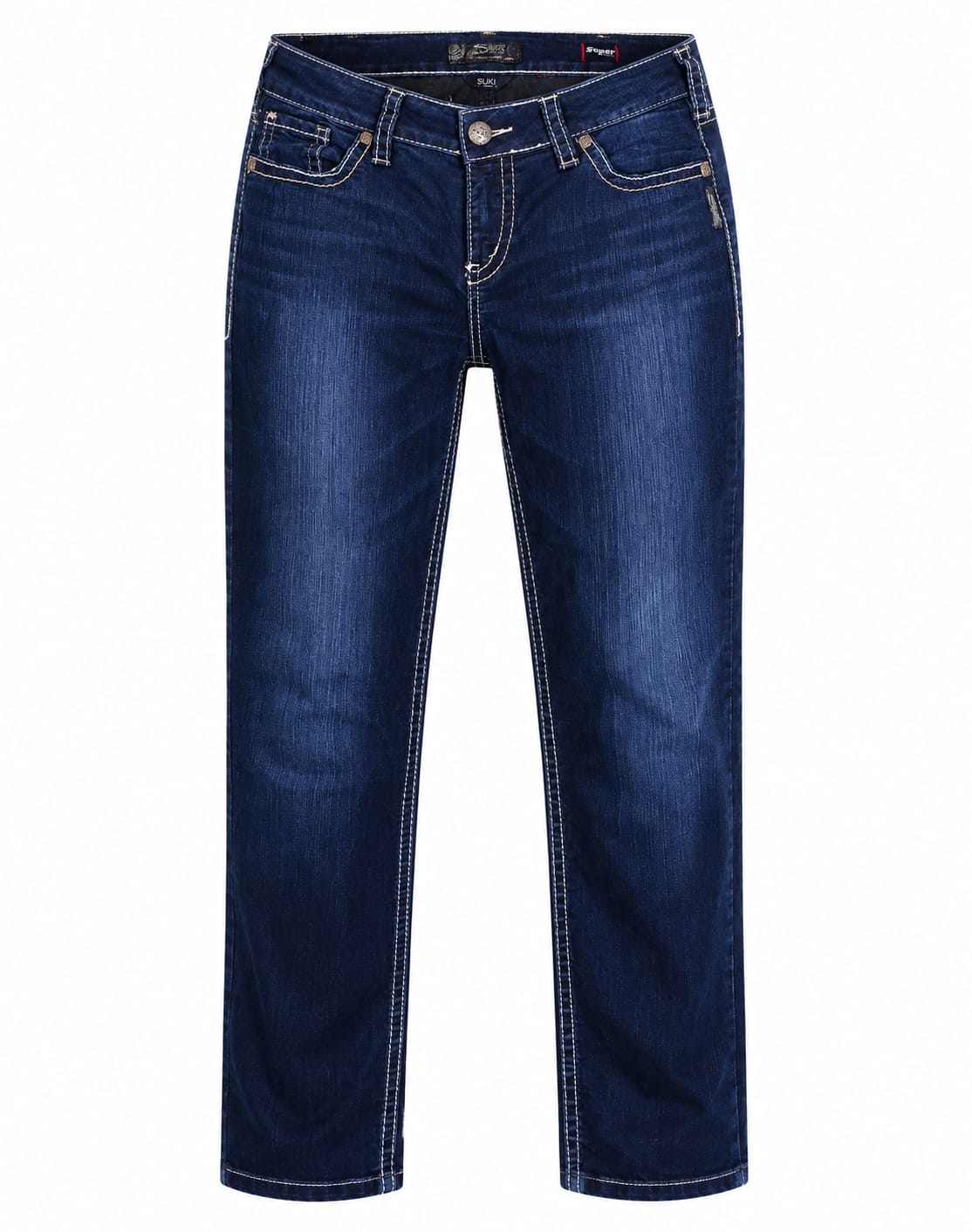 Dark Indigo Straight-Leg Jeans with Contrast Stitching