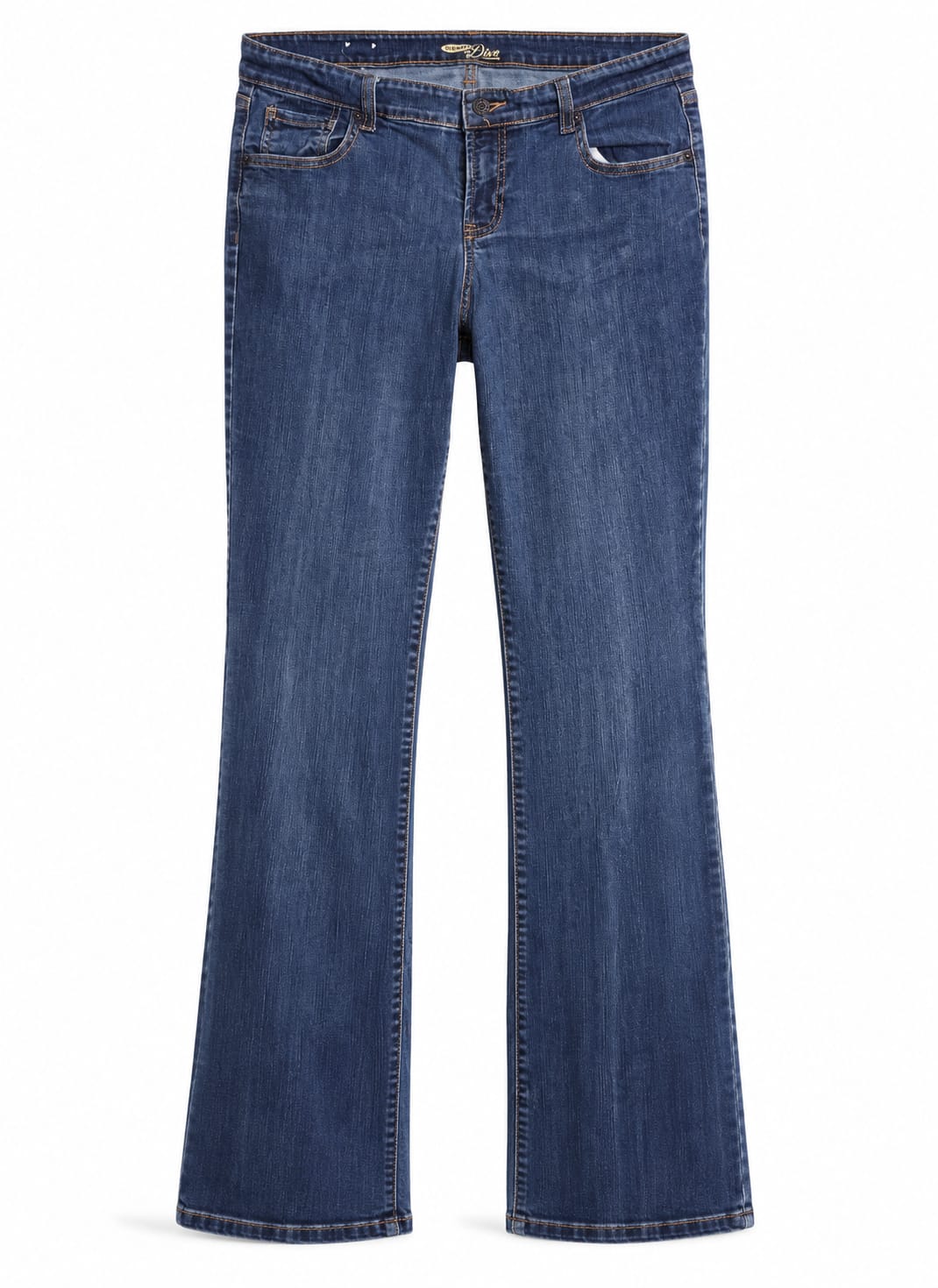 Mid Blue Low-Rise Bootcut Flare Jeans