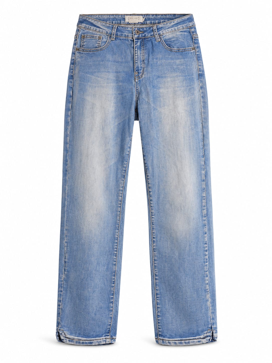 Light Blue Wide-Leg Straight Jeans with Side Slit Hem